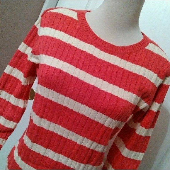 IZOD SWEATER HOT PINK STRIPE OFF WHITE CREAM STRIPE SMALL WOMENS SMALL S - Picture 1 of 7